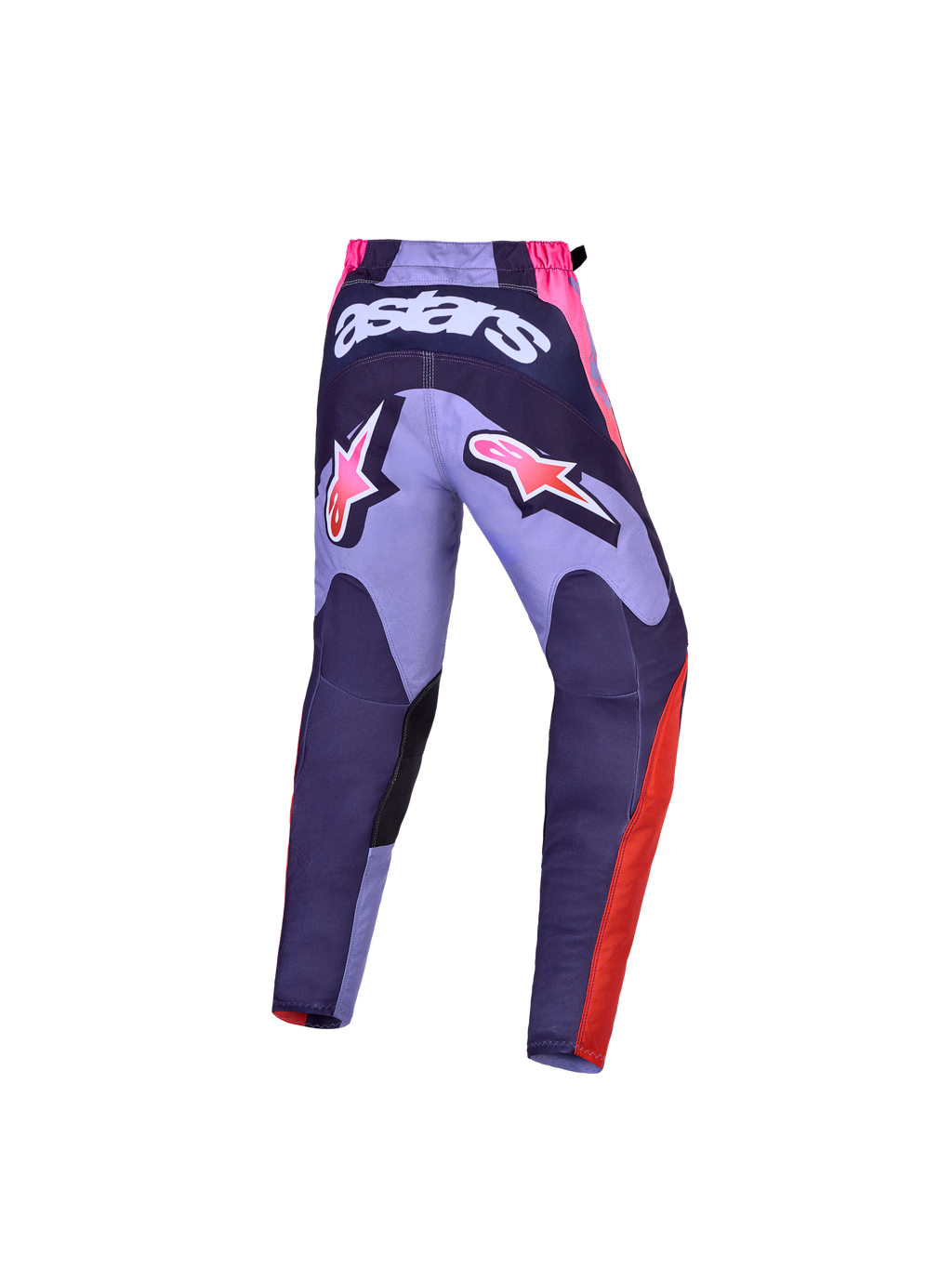 Alpinestars 2027 Ungdom Fluid Hunt byxor, lila och rosa motocrossbyxor med vit Astars-grafik bak och sportpassform.