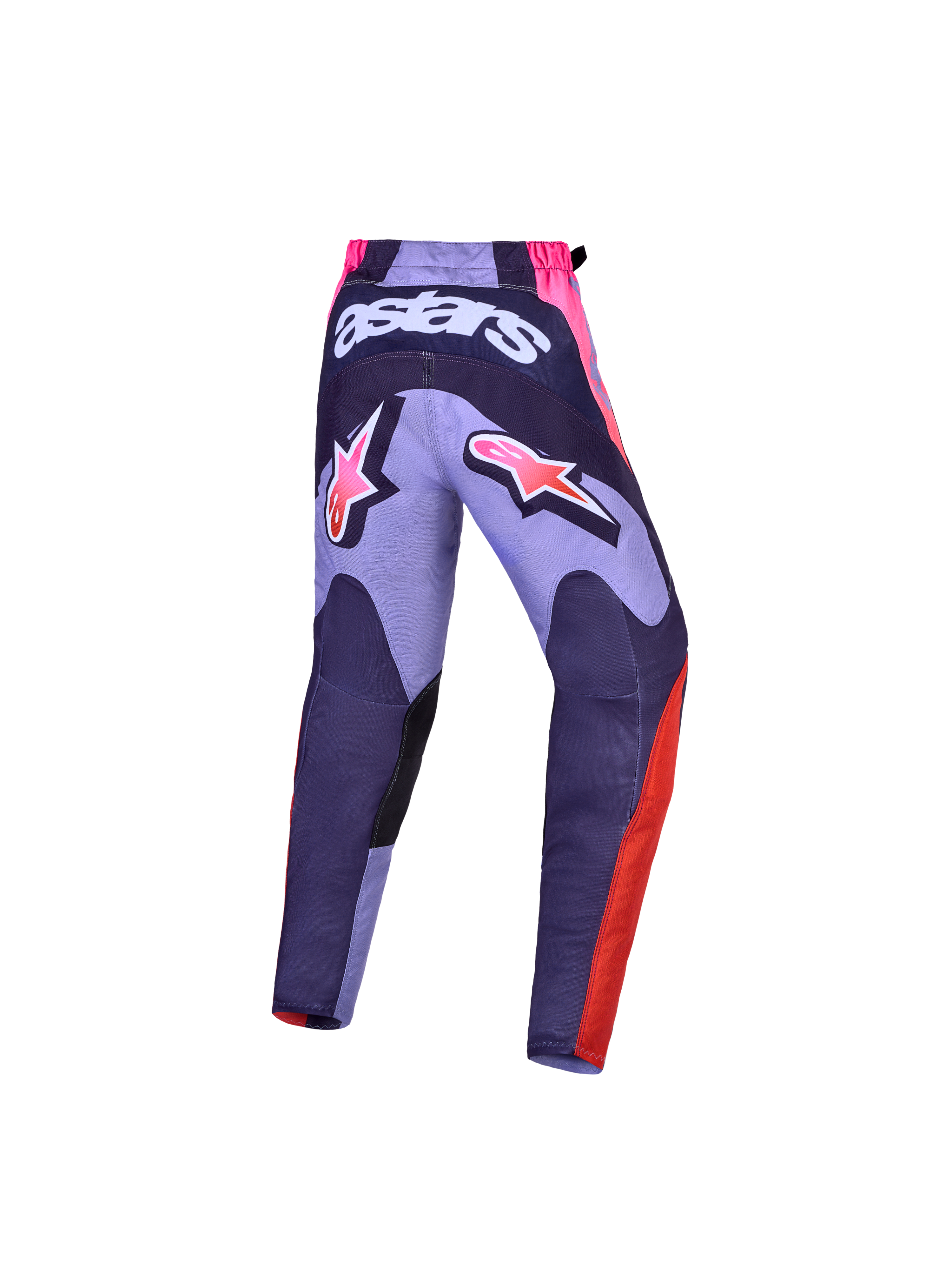 Alpinestars 2027 Ungdom Fluid Hunt byxor, lila och rosa motocrossbyxor med vit Astars-grafik bak och sportpassform.