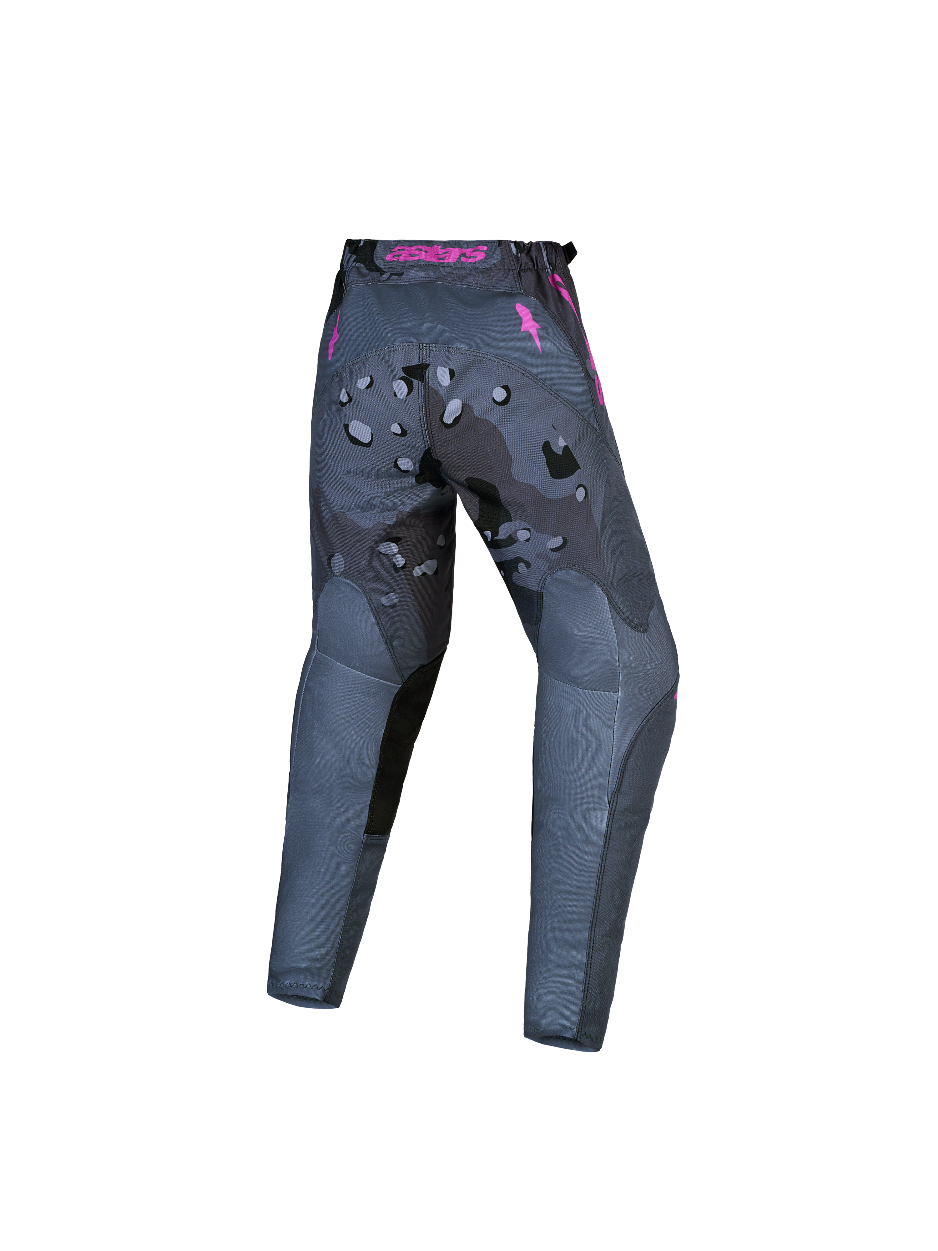 Alpinestars 2027 Youth Fluid Lone Pants, Youth Motocross Pants, Gray Camo and Purple, durable 600D polyfabric construction, back view.