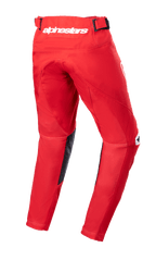 Alpinestars Youth 2023 Racer Narin byxor, motocrossbyxor, Mars Red och vit, vy bakifrån som visar vit Alpinestars-logotyp i midjan bak, svarta innerbenspaneler i läder, förböjd ergonomisk design för terrängkörning