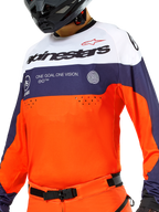 Alpinestars Pro-Dura Jersey, Motocross and Enduro Jersey, Navy Hot Orange and White, lightweight textile with breathable construction, long sleeves with stretch cuffs, sporty off-road design