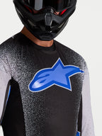 Alpinestars Supertech Hiten AFD tröja, svart och blå motocrosströja för herrar med laserskuren ventilation för racing.