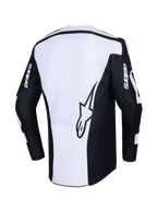 Alpinestars 2026 Racer Air Riway tröja, motocrosströja, svart och vit, baksida som visar en stor stjärnlogotyp på en vit panel, svarta ärmar med 'astars'-logotyp, perforerat meshmaterial för luftflöde, teknisk utrustning för terrängkörning