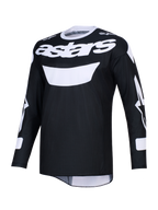 Alpinestars 2026 Racer Air Riway-tröja, svart och vit motocrosströja, med framträdande vit astars-branding på bröstet, lätt meshtyg för högt luftflöde, långa ärmar och atletisk passform för terrängprestanda.
