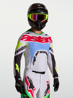 Alpinestars Supertech Dyna Jersey, Men's Motocross Jersey, Light Lilac and Green Fluo, stretch mesh with laser-cut ventilation.