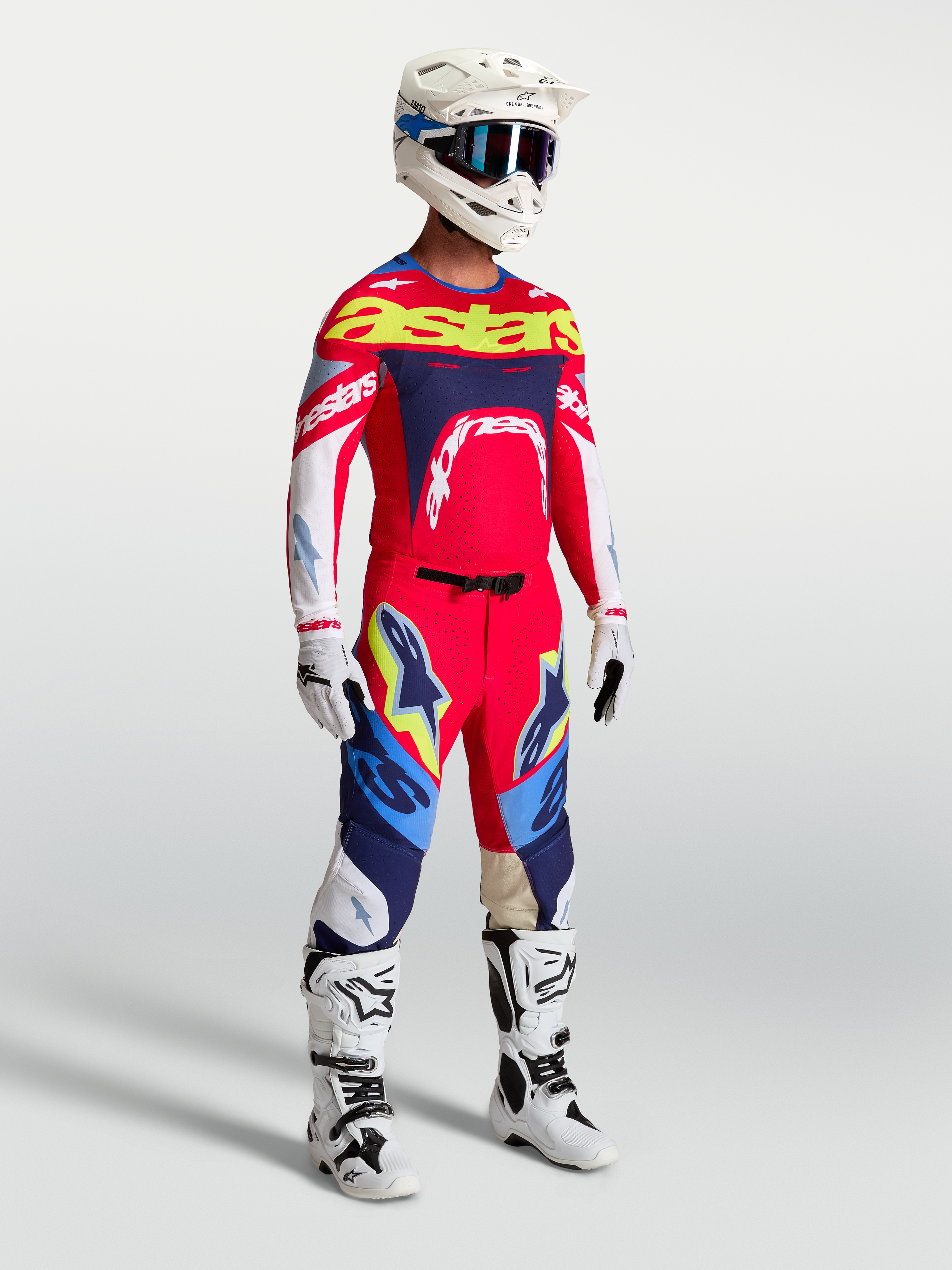 Alpinestars Supertech Dyna tröja och gear set, röd och marinblå motocrossutrustning för terrängkörning på proffsnivå