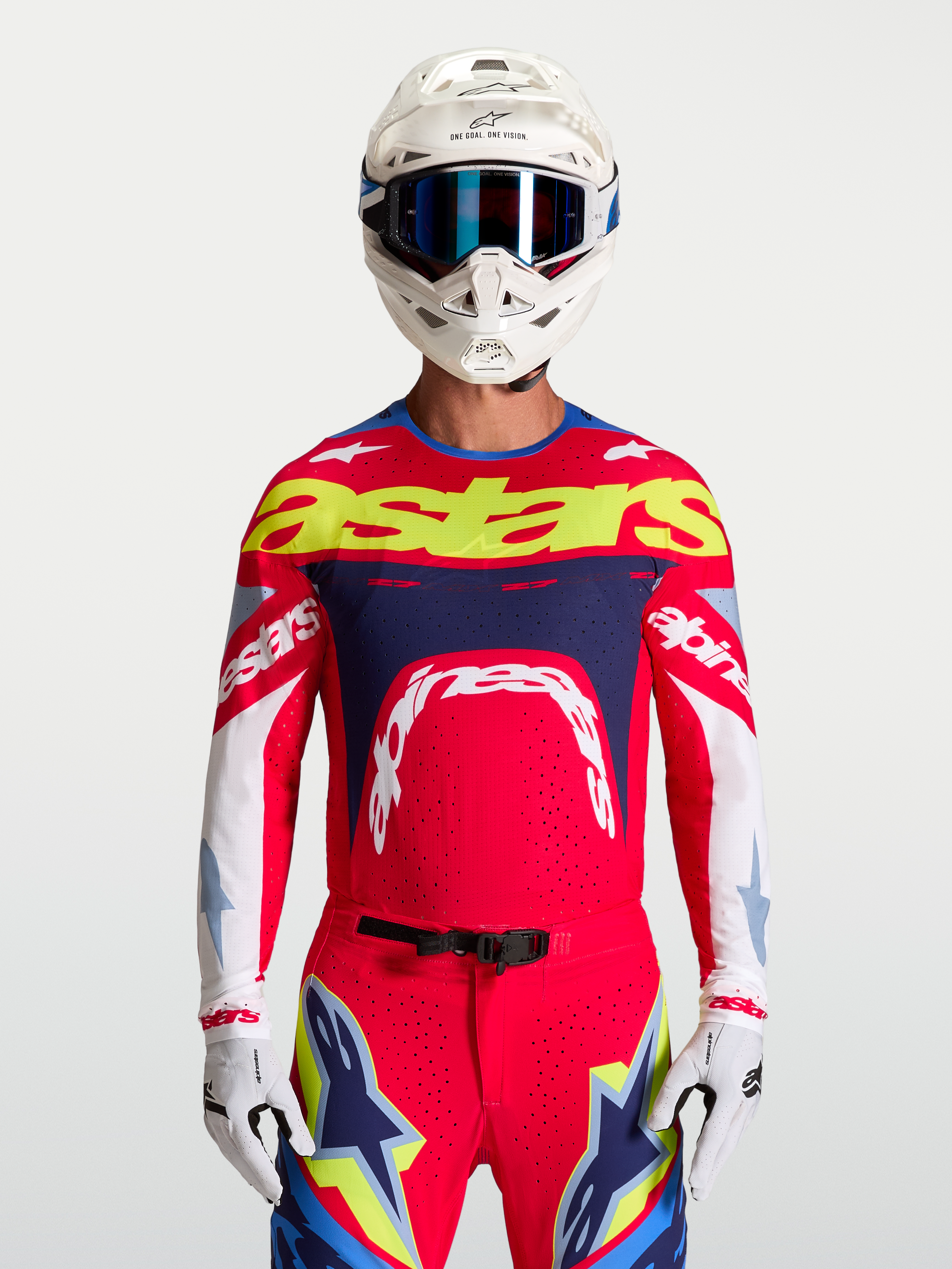 Alpinestars Supertech Dyna tröja, röd och marinblå herrmotocrosströja, andningsbar stretchmesh med atletisk passform.