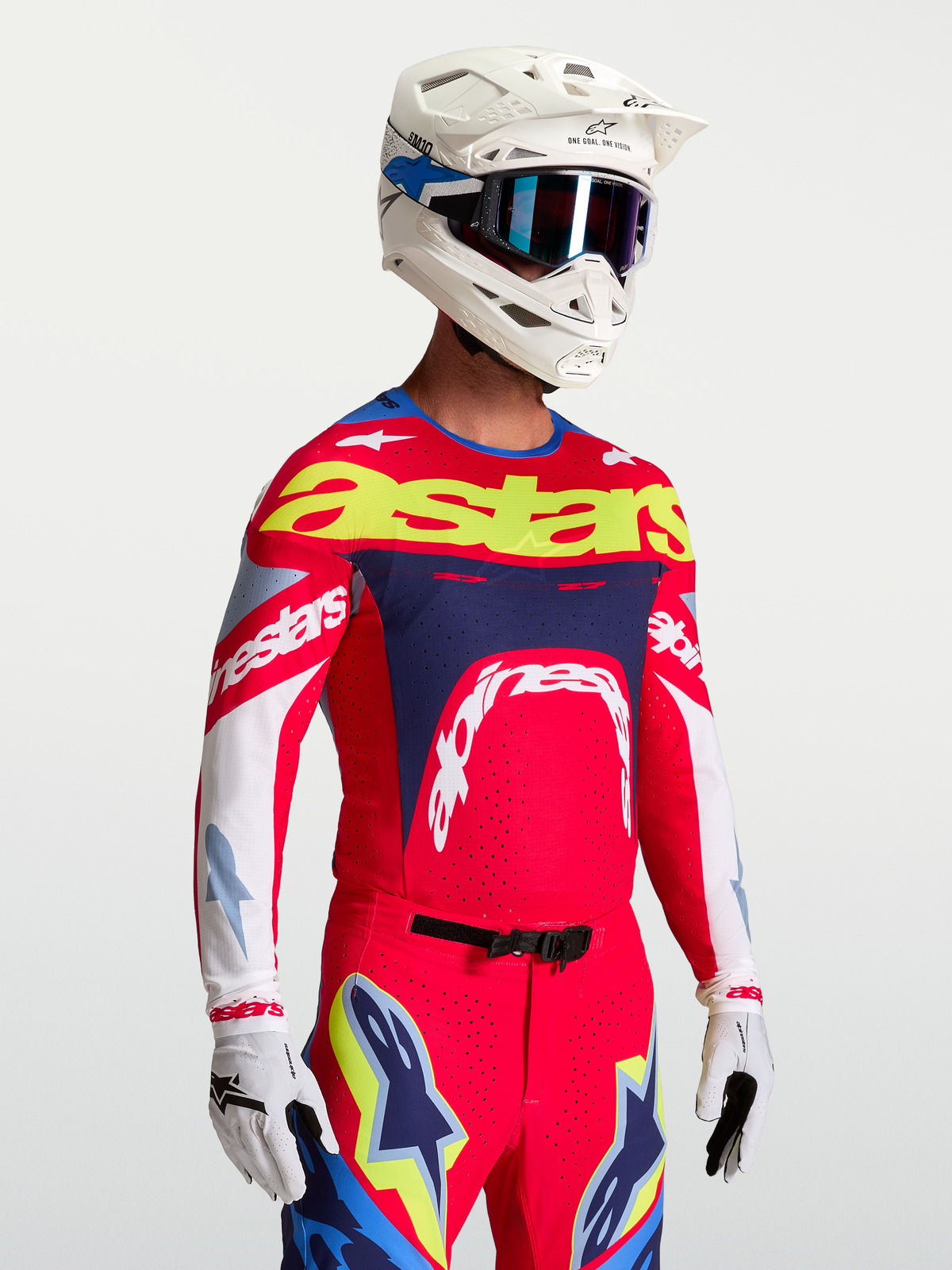 Alpinestars Supertech Dyna tröja, motocrosströja för herrar, röd och marinblå, ventilerande stretchmesh.