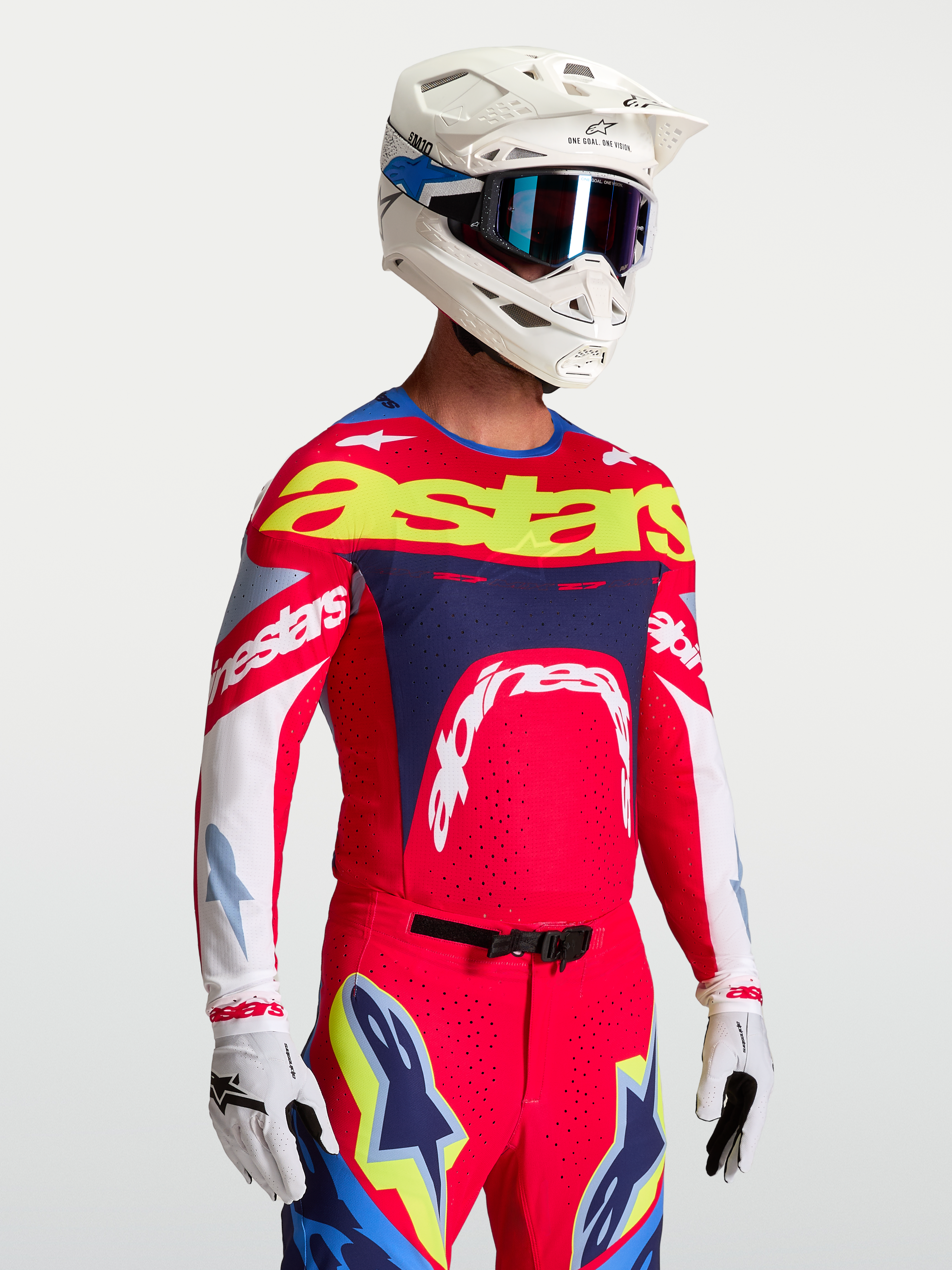 Alpinestars Supertech Dyna tröja, motocrosströja för herrar, röd och marinblå, ventilerande stretchmesh.