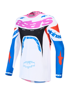 Alpinestars Supertech Dyna tröja, motocrosströja för herr, vit och blå med rosa, lättviktig stretchmesh med god andningsförmåga