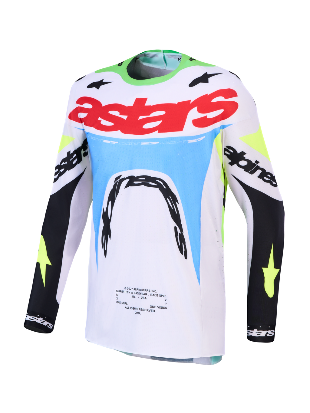 Alpinestars 2027 Supertech Dyna tröja, motocrosströja för herr, vit och fluogrön, atletisk racingpassform i stretchmesh