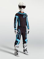 Alpinestars Supertech Vesta tröja och utrustningsset för herrar, svart och turkos motocrossoutfit, atletisk racingpassform.