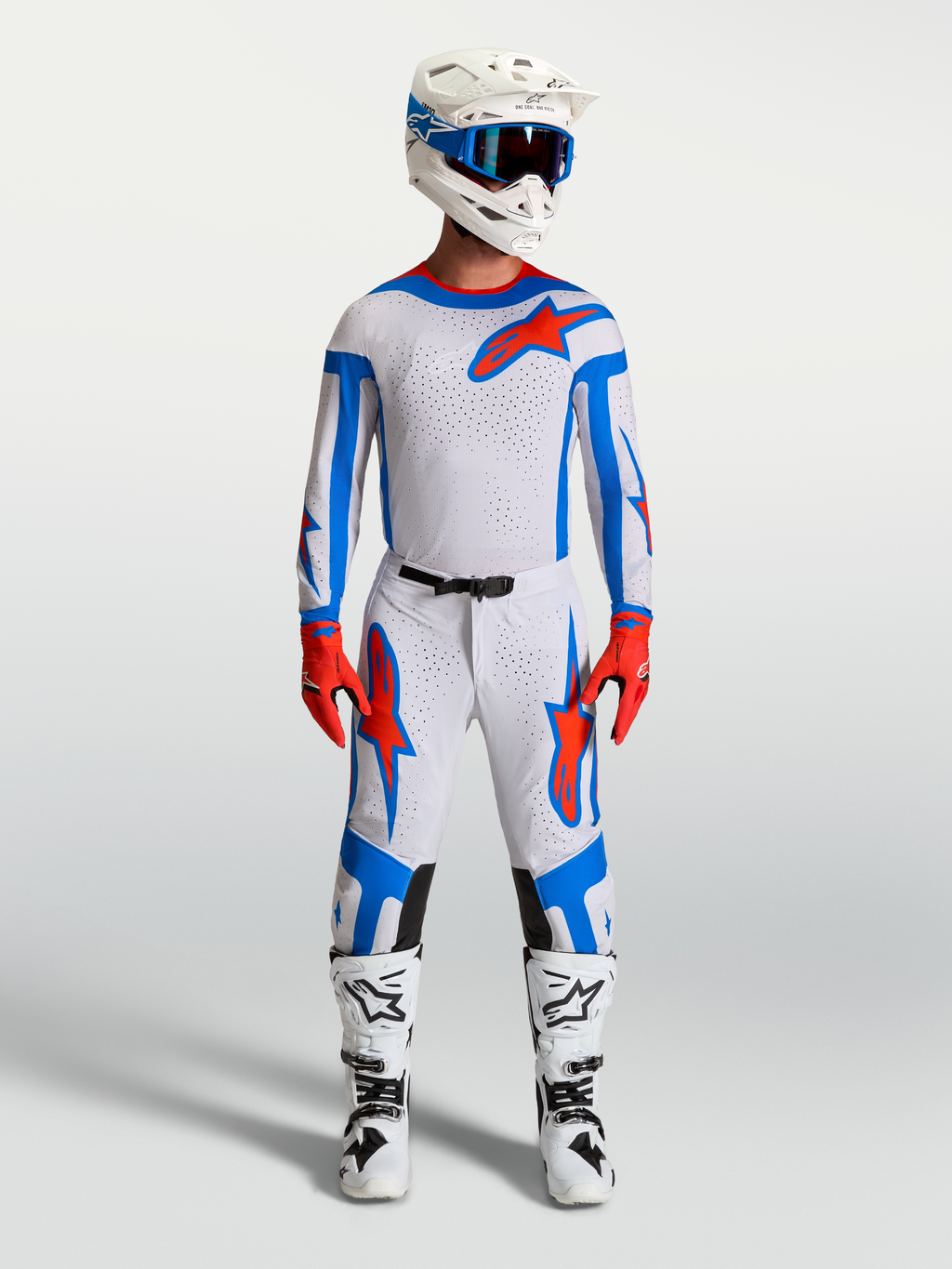 Alpinestars Supertech Vesta tröja och utrustningsset, motocrossutrustning för herr i ljuslila och kardinalröd.