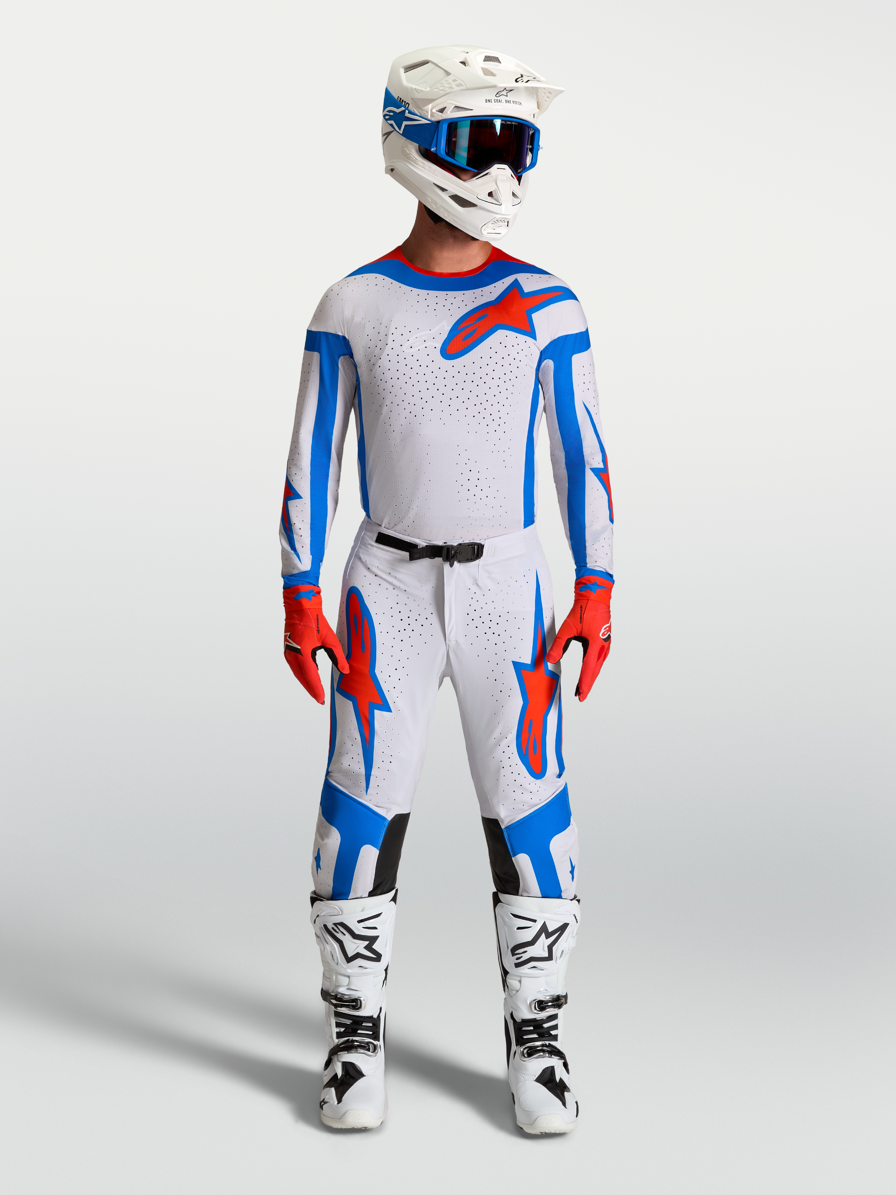 Alpinestars Supertech Vesta tröja och utrustningsset, motocrossutrustning för herr i ljuslila och kardinalröd.