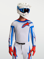 Alpinestars Supertech Vesta Jersey, Men's Motocross Gear, Light Lilac and Red with blue accents and breathable mesh panels.
