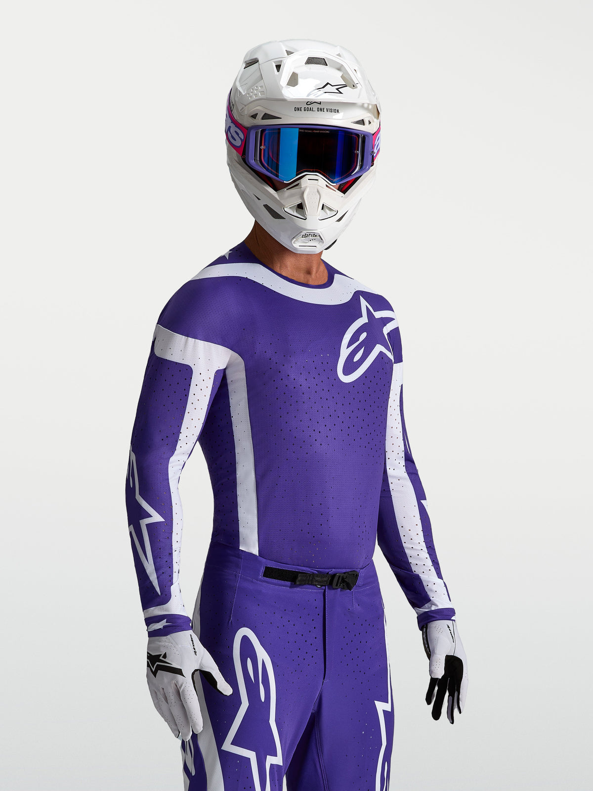 Alpinestars Supertech Vesta tröja, mörkblå och vit motocrosströja med laserutskuren ventilation och atletisk racingpassform.