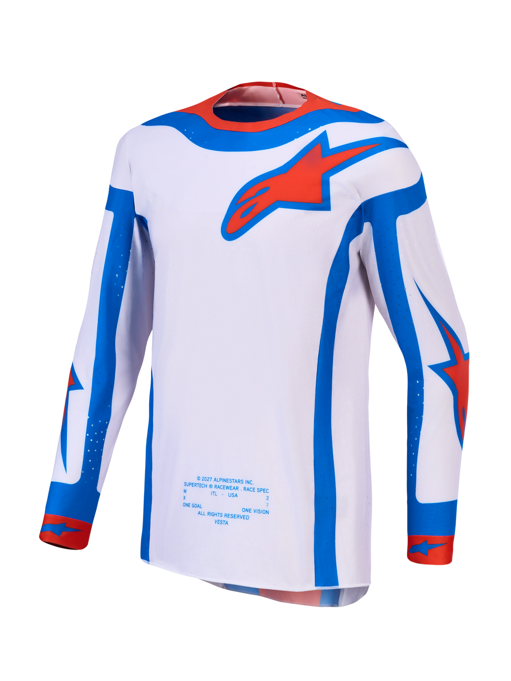 Alpinestars Supertech Vesta tröja och utrustningsset, motocrosströja för herr, ljuslila, röd och blå, atletisk passform.