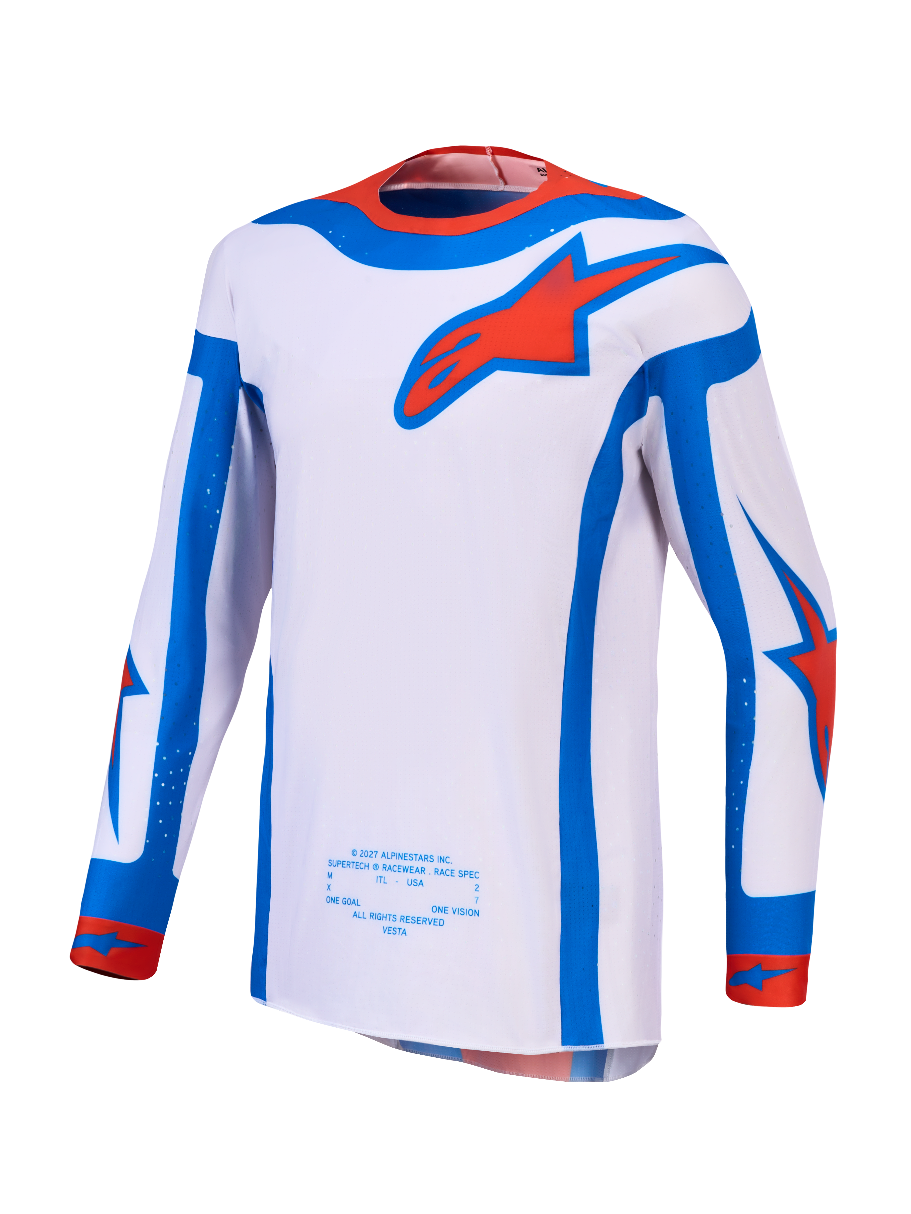 Alpinestars Supertech Vesta tröja och utrustningsset, motocrosströja för herr, ljuslila, röd och blå, atletisk passform.