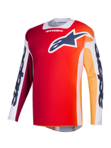 Alpinestars 2026 Racer Portl-tröja, motocrosströja, röd med orange och gul färgövergång, mörkblå Astar-logotyp på bröstet, vita ärmpaneler med tydlig Alpinestars-grafik, teknisk funktionsutrustning för terrängkörning
