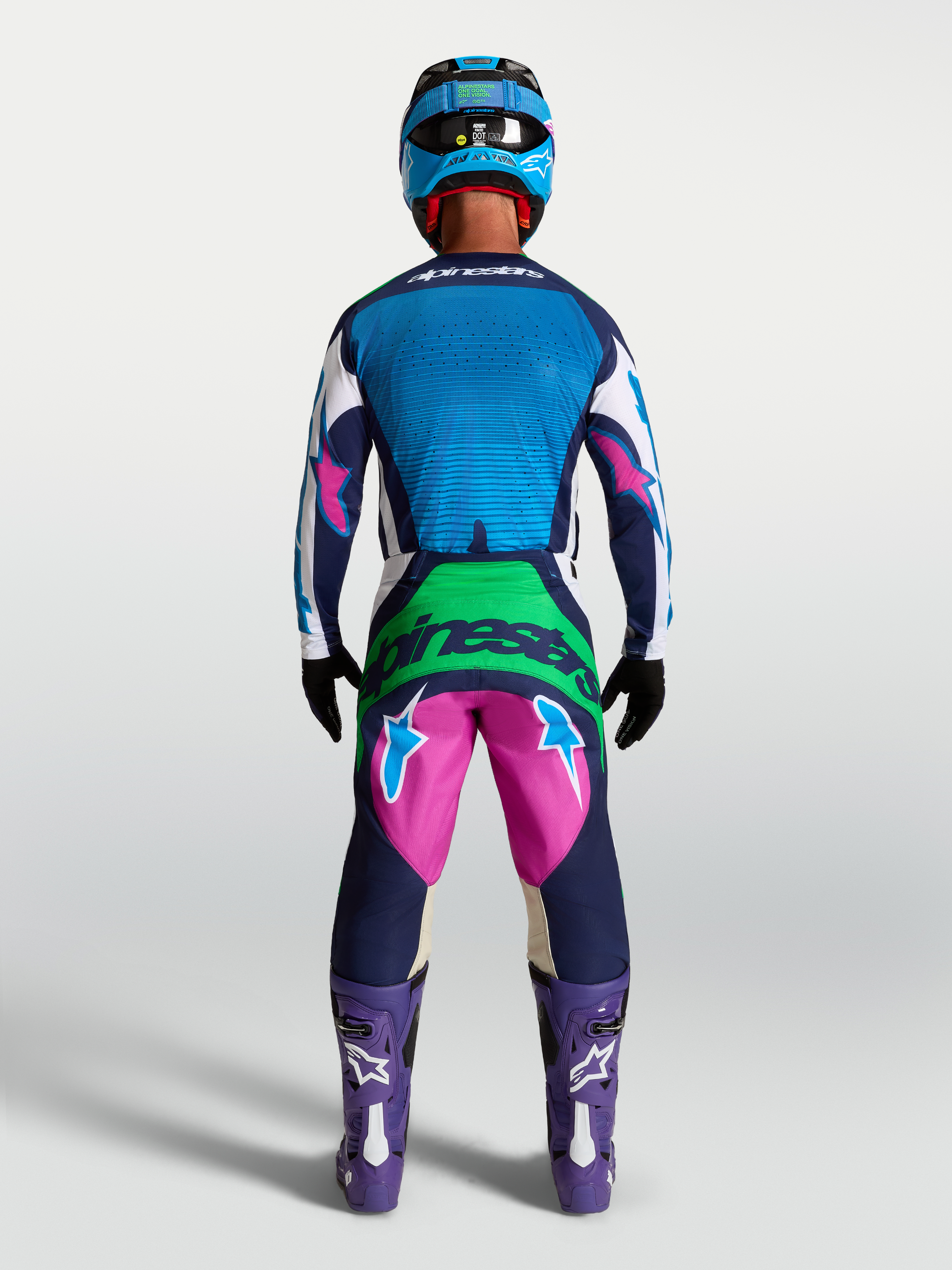 Alpinestars Techstar Maven tröja, motocrossutrustning för herrar, blå och marinblå, vy bakifrån med laserskuren ventilation.