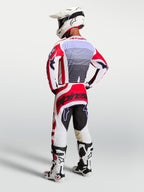 Alpinestars Techstar Maven Jersey, Men's Red and White Motocross Gear, back view with athletic fit and lavender accents.