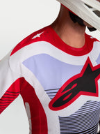 Alpinestars Techstar Maven Jersey, Motocross Racing, Red and Lavender, with laser-cut vents and athletic performance fit.