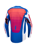 Alpinestars Techstar Maven tröja, vy bakifrån, blå och röd motocrosströja med laserskuren ventilation och atletisk passform.