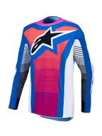 Alpinestars Techstar Maven tröja, blå och rosa motocrosströja för tävling med atletisk passform och framträdande stjärnlogotyp.