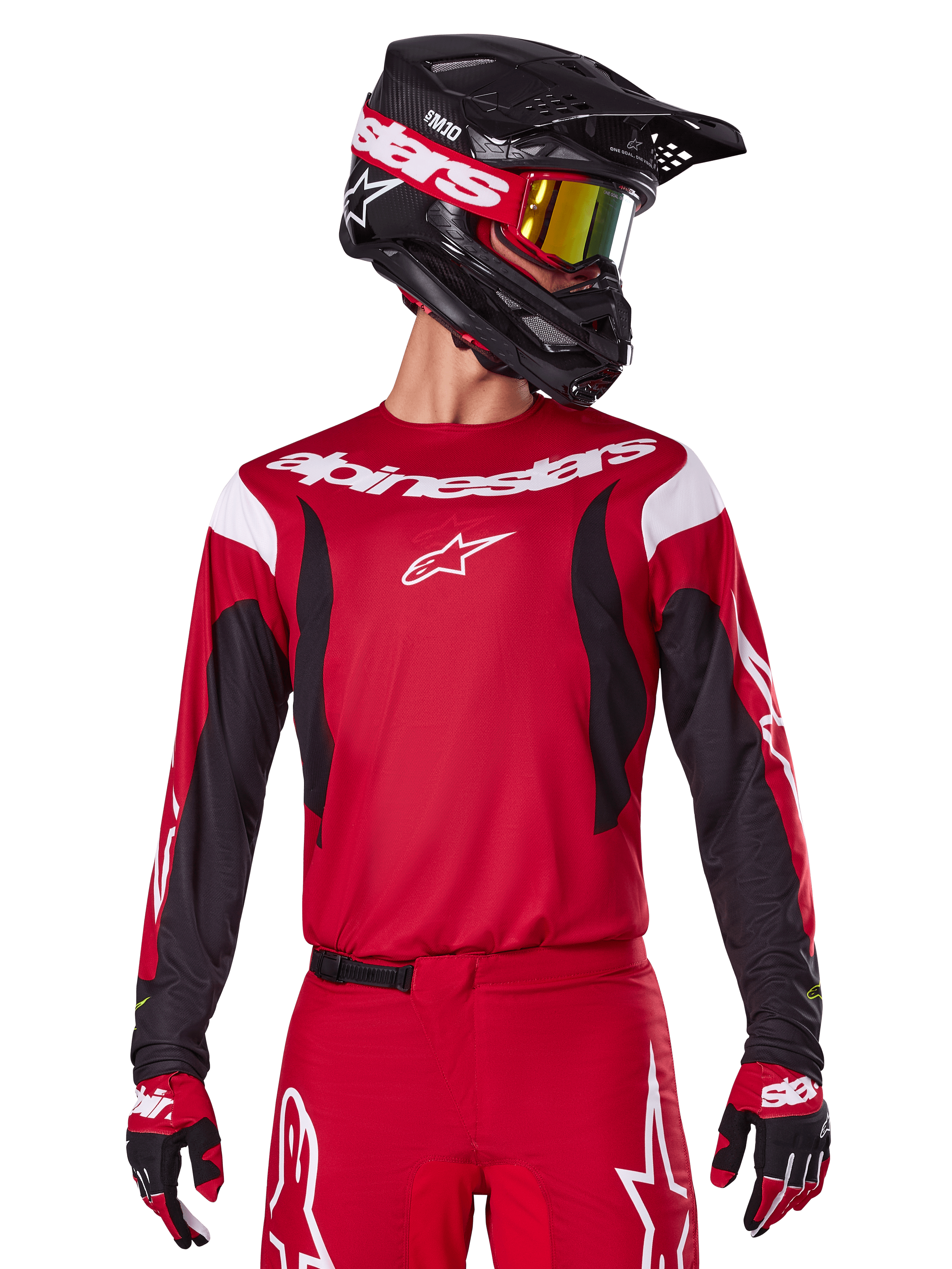 Alpinestars 2025 Fluid Haul tröja och set, klarröd och svart motocrossutrustning för herrar för terrängkörning.