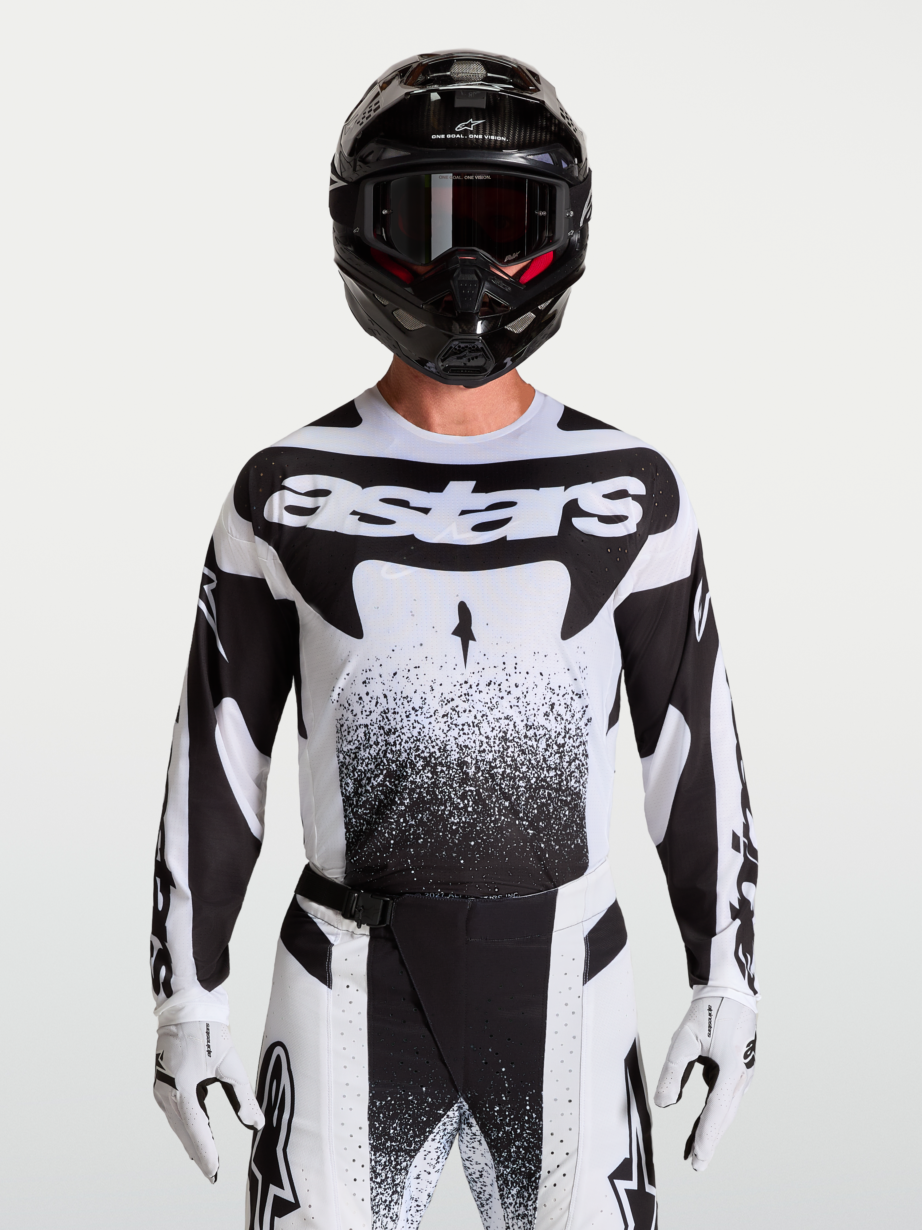 Alpinestars Techstar Swan tröja, vit och svart motocrosströja för herr med atletisk passform och stretchmaterial.