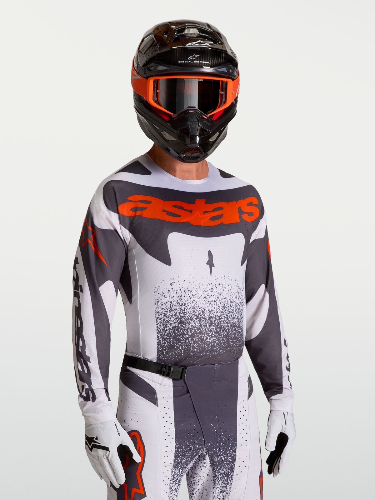 Alpinestars Techstar Swan tröja, motocrosströja för herrar, grå och röd fluo, racingpassform med stretch och laserperforerad ventilation.