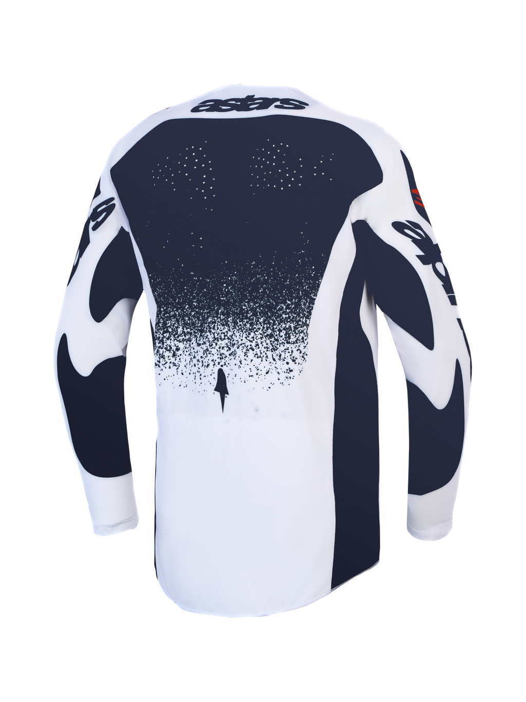 Alpinestars Techstar Swan tröja, vit och mörkgrå motocrosströja med laserskurna perforeringar och Swan-grafik.