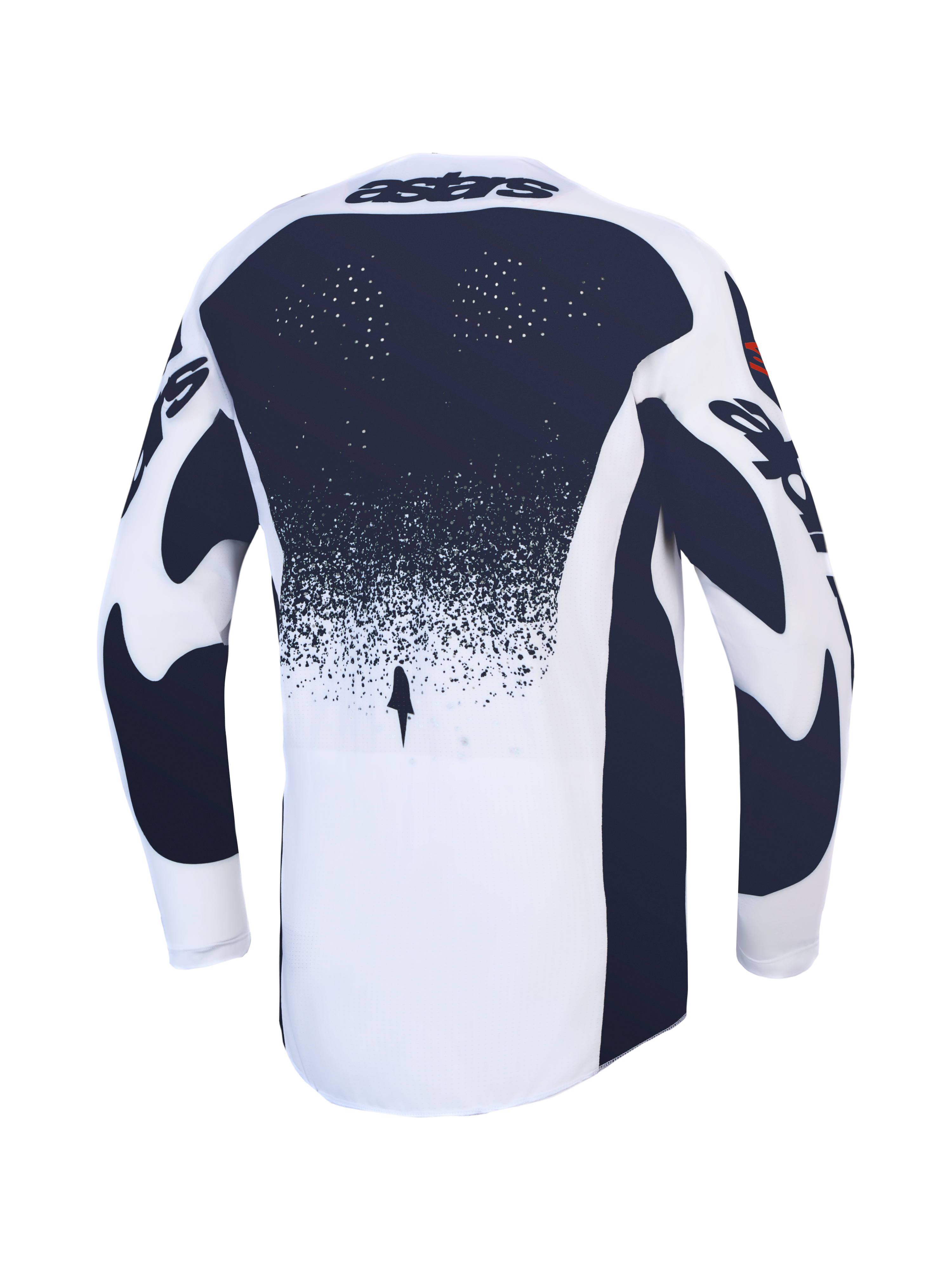 Alpinestars Techstar Swan tröja, vit och mörkgrå motocrosströja med laserskurna perforeringar och Swan-grafik.
