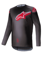 Alpinestars 2025 Supertech Lipan tröja, motocross offroad-tröja för herrar, rökgrå och klarröd, lätt och atletisk tävlingspassform med laserskurna perforeringar