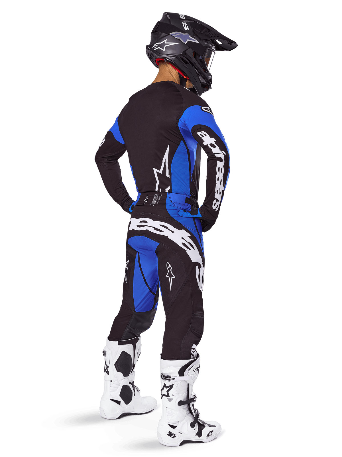 Alpinestars 2025 Techstar Dreem set och tröja, svart och blå motocrossutrustning för herr, sedd bakifrån