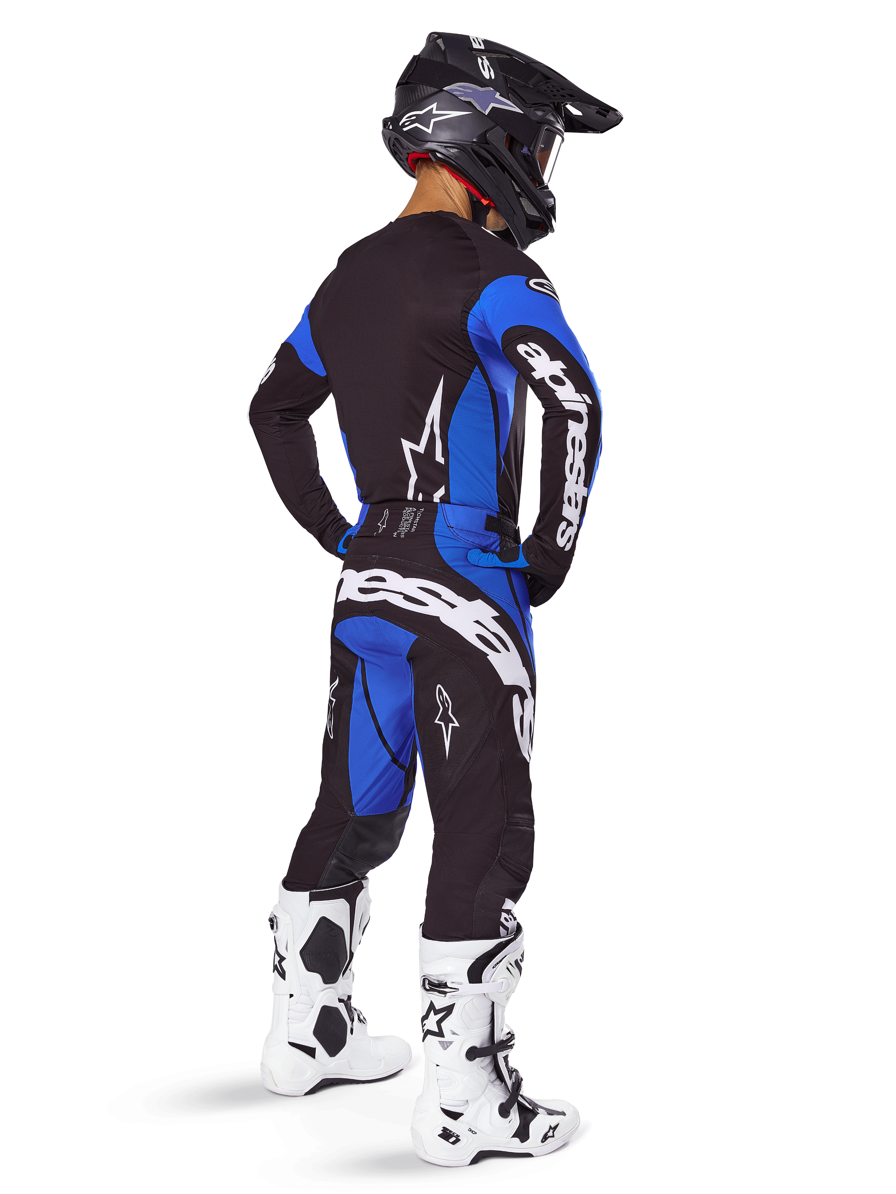 Alpinestars 2025 Techstar Dreem set och tröja, svart och blå motocrossutrustning för herr, sedd bakifrån
