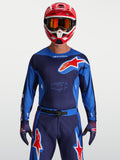 Alpinestars Racer Hunt tröja, motocrosströja för herr, blå och röd, fukttransporterande polytyg med ergonomisk sportpassform för terrängkörning.