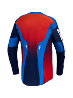 Alpinestars Racer Hunt Jersey, Motocross Riding Gear, Blue and Fire Red, lightweight moisture-wicking textile, back view.
