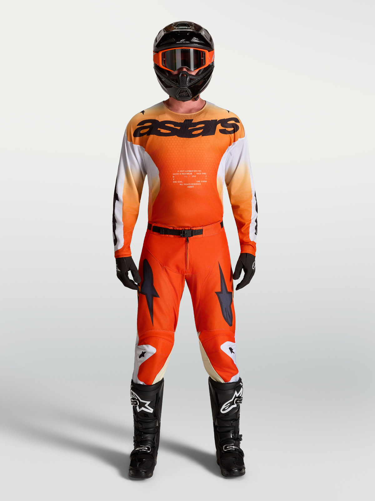 Alpinestars Racer Amber tröja och gear set, orange och vit motocrossutrustning för herr, andningsbar tävlingspassform.