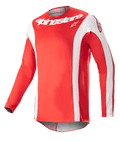 Alpinestars 2023 Techstar Arch-tröja, motocrosströja, Mars Red och vit, vit Alpinestars-logotyp på bröstet, perforerat funktionstyg, långa ärmar med vita detaljer, sportig design för terrängkörning