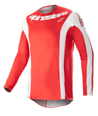 Alpinestars 2023 Techstar Arch-tröja, motocrosströja, Mars Red och vit, vit Alpinestars-logotyp på bröstet, perforerat funktionstyg, långa ärmar med vita detaljer, sportig design för terrängkörning