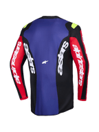Alpinestars 2026 Fluid Grid Jersey, Rear View, Motocross Jersey in Red, Black, and Purple, featuring white Alpinestars branding on sleeves and side panels, small neon yellow accents on shoulders, technical moisture-wicking off-road apparel