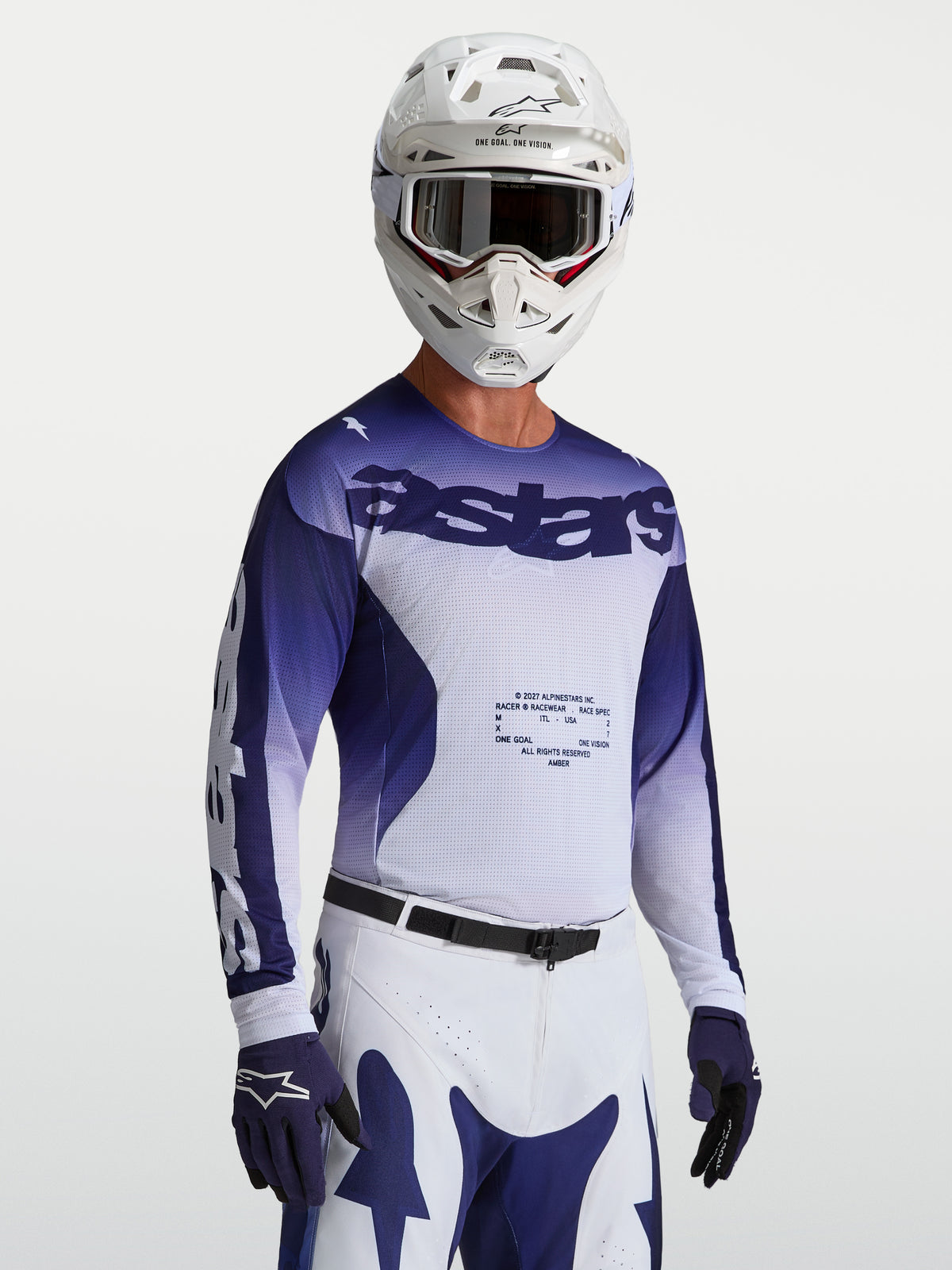 Alpinestars Racer Air Amber tröja, blå och vit motocrosströja för herrar, ventilerad meshkonstruktion för högt luftflöde