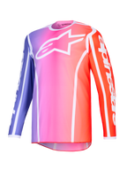Alpinestars 2026 Fluid Apex-tröja, motocrosströja, lila, rosa och orange färgtoning med vita detaljer, vit Astars-logotyp på bröstet och logotyper på ärmarna, lättviktigt högpresterande polytyg för terrängkörning