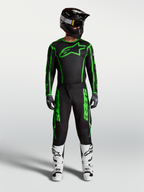 Alpinestars Fluid Apex V2 tröja och gear set, svart och neongrön motocrossutrustning för herr med vita motorcykelstövlar.