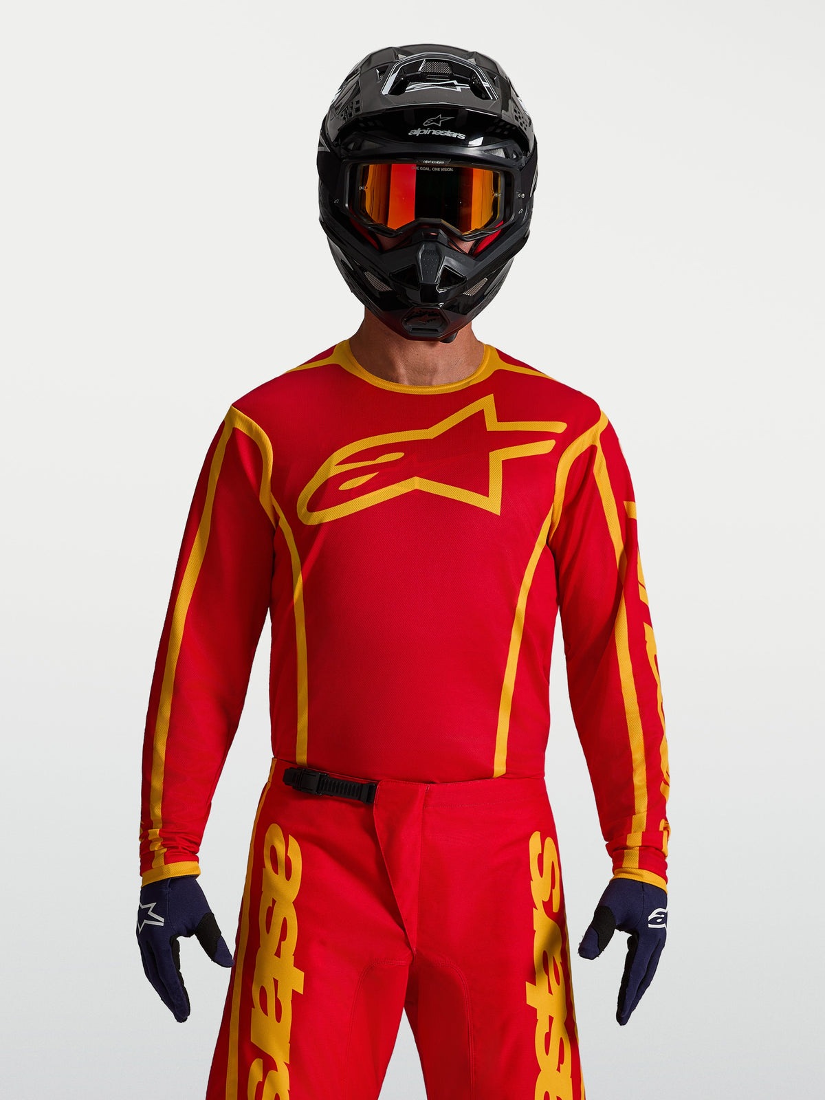 Alpinestars Fluid Apex V2 tröja, röd och guld motocrosströja för herrar i lätt material för terrängkörning.
