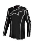 Alpinestars Fluid Apex V2 tröja, herrmotocrosströja i svart och silver, andningsbart polytyg för terrängkörning.