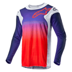 Alpinestars 2024 Racer Hoen tröja, motocrosströja, färgövergång från marinblått till stark orange med ljusgrå sidopaneler, röd kontur av Alpinestars-logotypen på bröstet, tekniskt långärmat plagg för terrängkörning