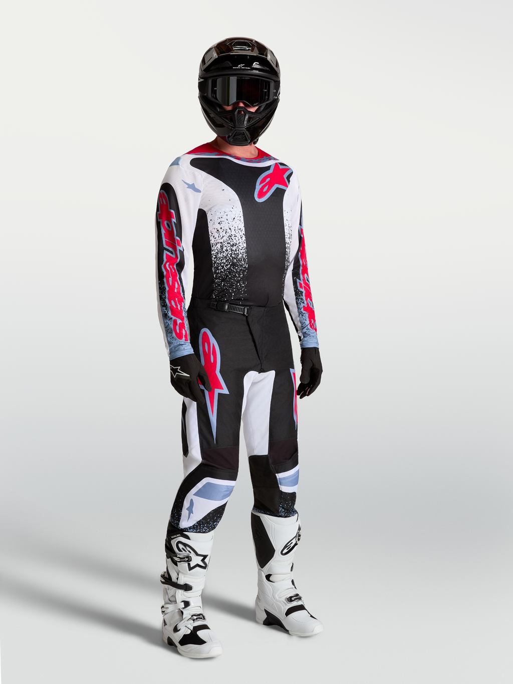 Alpinestars Fluid Drag tröja för herr, svart, vit och röd fluo motocrosströja i andningsbart material.