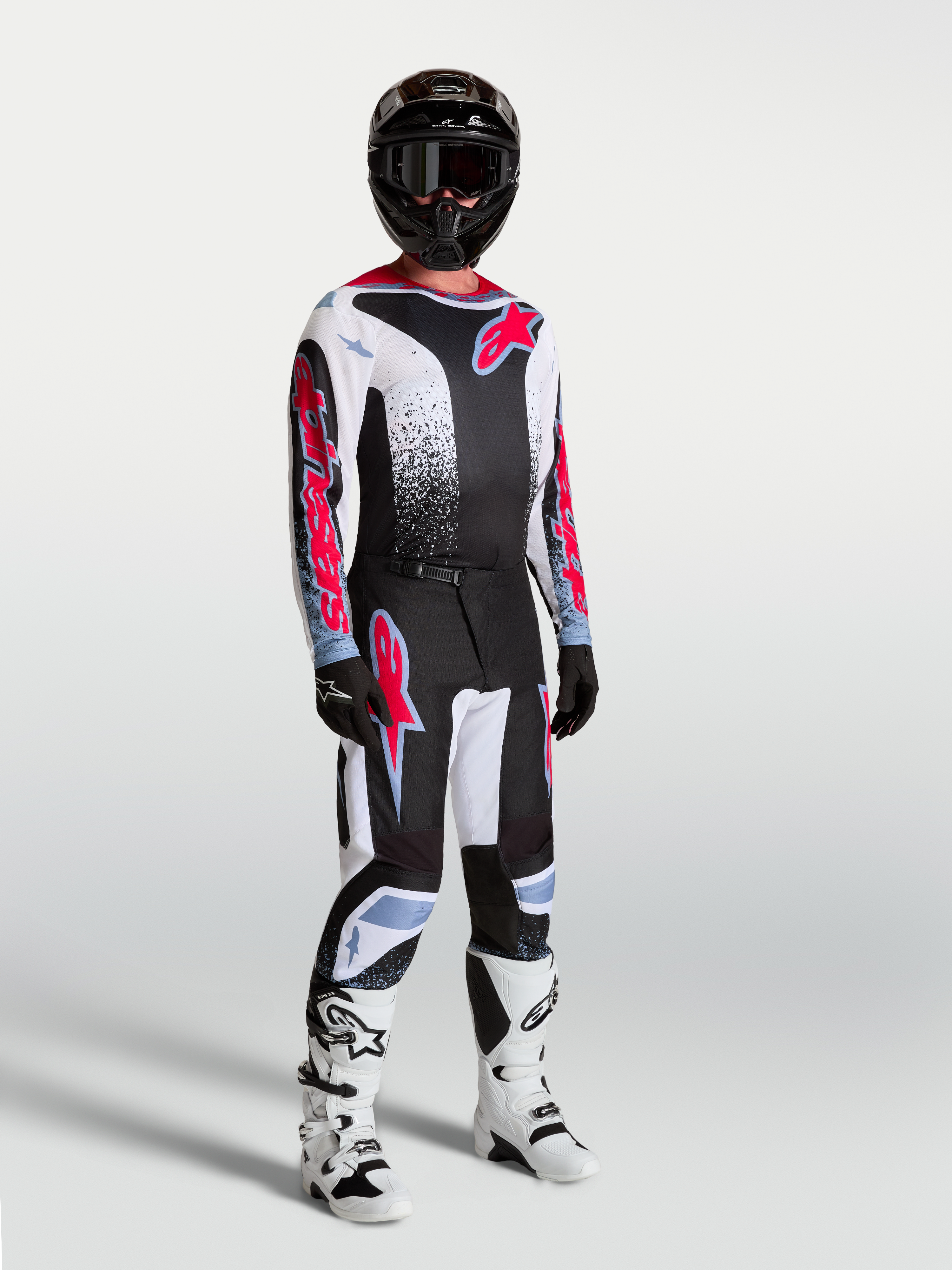 Alpinestars Fluid Drag tröja för herr, svart, vit och röd fluo motocrosströja i andningsbart material.